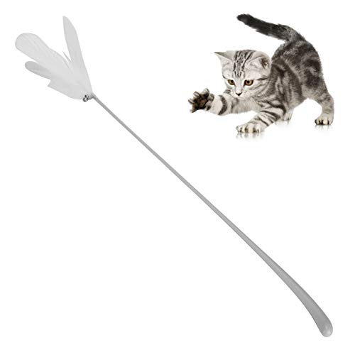 Vitdipy Katzen-Teaser-Stick, Feder, lustiges Haustier, interaktives Trainingsspielzeug, Zubehör, Katzen-Teaser-Stick mit Glocke für alle Haustierkatzen von Vitdipy