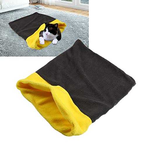 Vitdipy Katzenschlafsack, Katzenbett, Höhlenschlafsack, grau, gelb, tiefer Schlaf, süßer, bequemer Katzen-Selbstwärmer-Pad-Sack für den Winter von Vitdipy