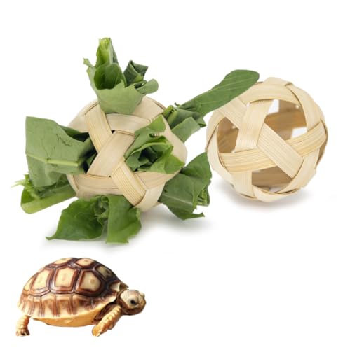 Vitisyao Schildkröten-Leckerli-Ball, Heu-Futterball für Kleintiere, Futtersuchspielzeug für Schildkröte, Meerschweinchen und Kaninchen (2 Stück, klein) von Vitisyao