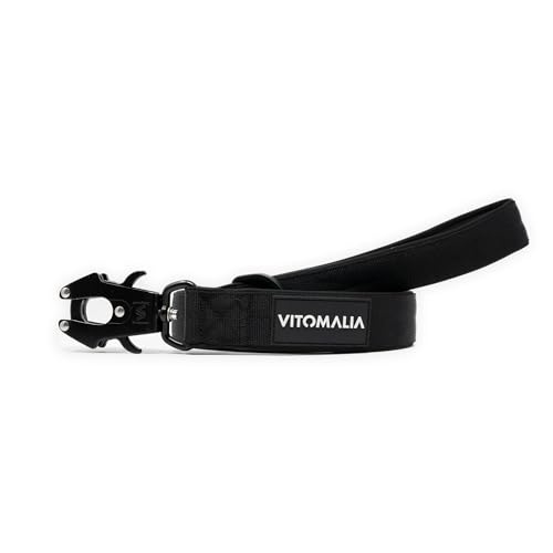 VITOMALIA® 1,2m Hundeleine für Hund mit Handschlaufe, Neopren Innenfütterung und Froschkarabiner aus Hartaluminium speziell für Hundeleine große Hunde (Schwarz, 2cm/Breit 1,2m Lang) von Vitomalia