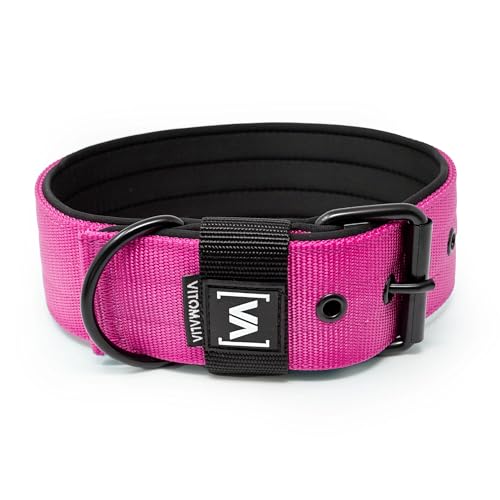 VITOMALIA® 5cm Breites Hundehalsband mit abstehender Neopren-Innenfütterung für Hunde, Schwarze Edelstahl-Dornschnalle, Hundehalsband große Hunde (5cm/L = 45cm-55cm, Pink) von Vitomalia