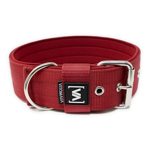 VITOMALIA® 5cm Breites Hundehalsband mit abstehender Neopren-Innenfütterung für Hunde, Silberfarbende Edelstahl-Dornschnalle, Hundehalsband große Hunde (5cm/XL = 50cm-60cm, Bordeaux) von Vitomalia