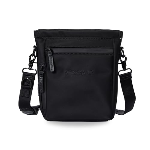 VITOMALIA® Deluxe Schwarze Tasche für Hunde: Multifunktionale Umhängetasche mit waschbarer Leckerlitasche, Gassitasche, Futtertasche, Kotbeutelspender & Magnetverschluss - Perfekt für Gassi & Training von Vitomalia