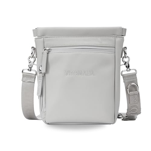 Vitomalia® Deluxe Tasche für Hunde: Multifunktionale Umhängetasche mit waschbarer Leckerlitasche, Gassitasche, Futtertasche, Kotbeutelspender & Magnetverschluss - Perfekt für Gassi & Training (Grau) von Vitomalia