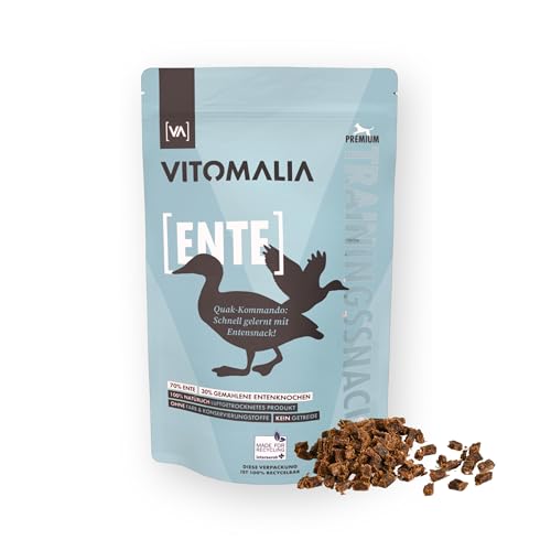 VITOMALIA® Ente Trainingssnacks 500g für Hund | Allergikerfreundliche Hundeleckerli | Getreidefrei & Natürlich | Schonend Getrocknete Leckerlis für Hundetraining | Leckerli & Snacks für Hunde von Vitomalia