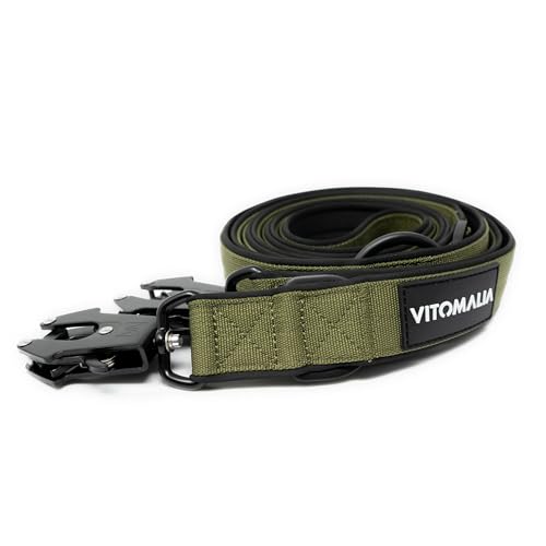 VITOMALIA® K9 2,2m verstellbare Hundeleine für Hund, dreifach verstellbar Leine, mit Neopren Innenfütterung und robustem Froschkarabiner für große Hunde (Khaki, 2cm/Breit - 2,2m Lang) von Vitomalia