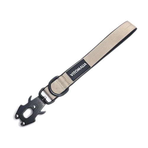 VITOMALIA® 30cm Kurzführer für Hunde, 3cm Breite Hundeleine, Froschkarabiner aus Hartaluminium für große Hunde – praktischer Kurzführer Hund für maximale Kontrolle und Sicherheit. (Beige) von Vitomalia