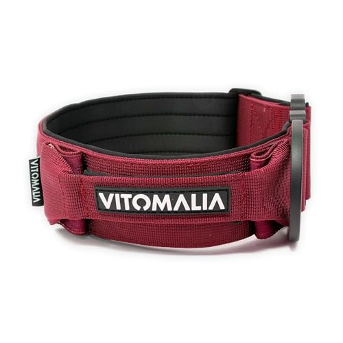 VITOMALIA® Taktisches Hundehalsband, 3 cm Breit: Stabiles Nylon, Magnet Handgriff, Sicherheitsschnalle, Hundehalsband kleine Hunde (3cm/S = 35cm-40cm, Bordeaux) von Vitomalia