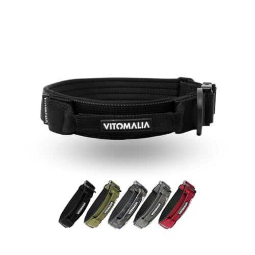 VITOMALIA® Taktisches Hundehalsband, 3 cm Breit: Stabiles Nylon, Magnet Handgriff, Sicherheitsschnalle, Hundehalsband kleine Hunde (3cm/M = 40cm-50cm, Schwarz) von Vitomalia