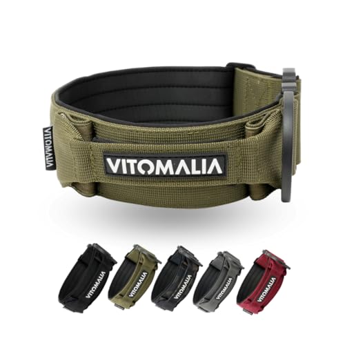 VITOMALIA® Taktisches Hundehalsband, 5 cm Breit: Stabiles Nylon, Magnet Handgriff, Sicherheitsschnalle, hundehalsband große Hunde (5cm/L = 45cm-60cm, Khaki) von Vitomalia