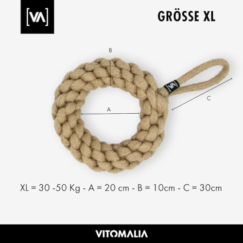 Vitomalia® 100% Naturhanf Zerrspielzeug Hund Ring - Tau Hundespielzeug für Kleine & Große Hunde - Umweltfreundlich, Langlebig, Ideal als Ziehspielzeug für Hunde (XL = 30cm Ø - 10cm Breit) von Vitomalia