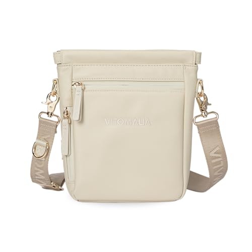 Vitomalia® Deluxe Tasche für Hunde: Multifunktionale Umhängetasche mit waschbarer Leckerlitasche, Gassitasche, Futtertasche, Kotbeutelspender & Magnetverschluss - Perfekt für Gassi & Training (Beige) von Vitomalia