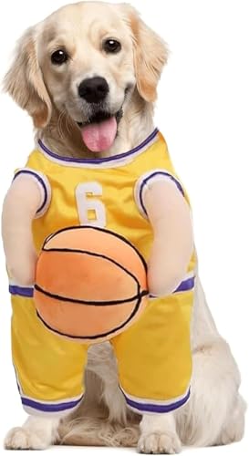 Dog Basketball Costume with Ball,Dog Basketball Player Costume with Ball,Basketball Dog Costume,Dog Basketball Jersey with Ball Costume (Yellow, L) von Vitrywei