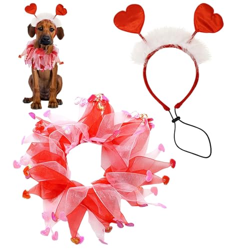 Valentinstag-Haustier-Outfit,Hunde-Valentinstag-Kleidung | Rote Herz-Kopfbedeckung Und Halsband Für Haustier | Hundeurlaub-Party-Requisiten, Valentinstag-Tierhaar-Accessoires Für Kleine, von Vitsrisea