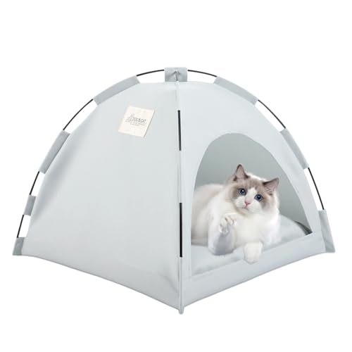 Tragbares Haustier Tipi mit Kissen Katze Hunde Outdoor Camping Ruhezelt Abnehmbar und Waschbar Haustierbett Wegklappen Haustier Hundebett Katzenbett (Grau,35 * 35 * 30CM) von Viusneun