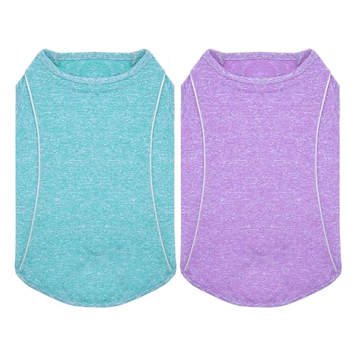 2-Pack Hundeshirt mit Reflektorstreifen Athletisches Tank Top Hundeshirt für kleine Hunde Atmungsaktive ärmellose Hundeweste, Seeblau+Lila, M von Vivi Bear