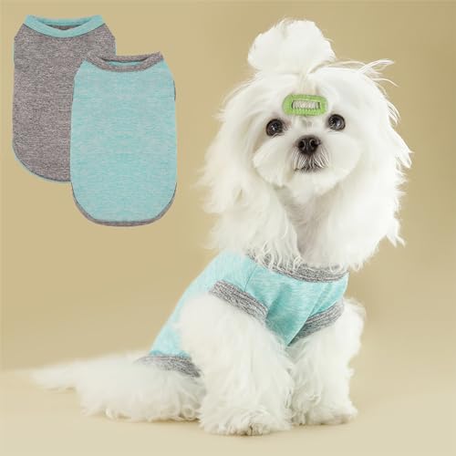 2-Pack Hundeshirts schnell trocknend weich dehnbar Sonnenschutz Hunde-T-Shirts Sport Tank Top ärmellose Weste Hundekleidung für kleine mittlere Hunde, Grau+Blau, XXL von Vivi Bear