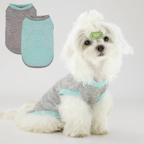 2-Pack Sonnenschutz Hunde Shirts Schnell trocknende weiche Dehnbare Hunde-T-Shirts Sport-Tank-Top ärmellose Weste Hundebekleidung für kleine bis mittelgroße Hunde, Grau+Blau, M von Vivi Bear