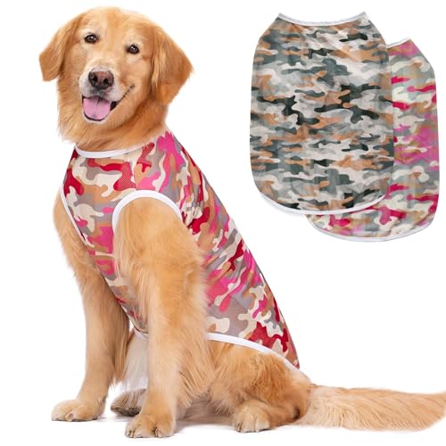 2 Stück Camouflage Hund T-Shirts Kleidung Haustier Weiches und atmungsaktives großes Sweatshirt Sommerweste leichte dünne Kleidung Mode Bekleidung Strandkleidung für Laufen, Wandern, Bergsteigen von Vivi Bear