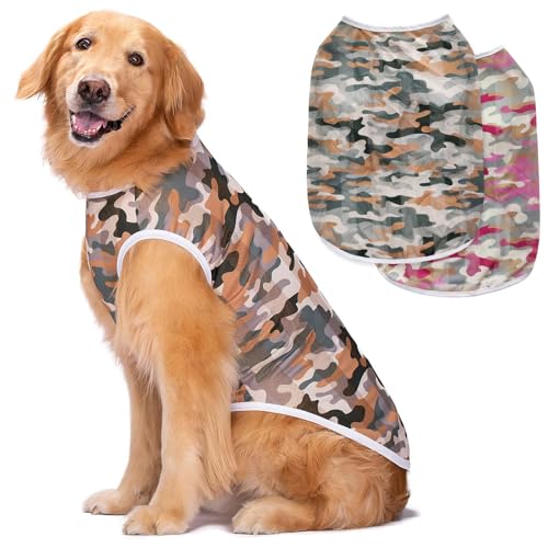 2 Stück Hund T-Shirt Haustier Mama Papa Shirts Camouflage gedruckt niedlich weiches Sweatshirt Sommer atmungsaktiv Mesh Vest Kleidung geeignet für Laufen, Wandern, Bergsteigen von Vivi Bear