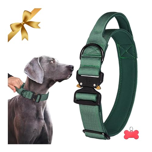 Große Taktische Hundehalsband mit Griff Dickes Verstellbares Hundehalsband Schwere Ausführung Schnellverschluss-Metallschnalle Hundehalsband, Starke Nylon Hunde Halsbänder Neopren Gepolstert, Grün XL von Vivi Bear