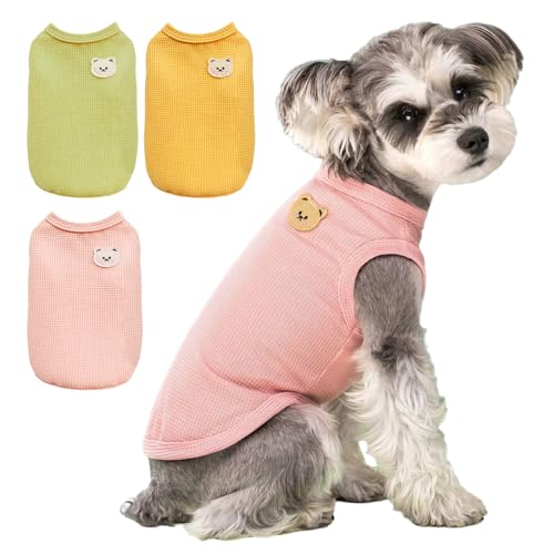 Kleidung für kleine Hunde Junge Mädchen Sommer Welpe T Shirt Weste Atmungsaktive Baumwolle Tee ärmellos Tank Top Pyjamas für Mini Hund, Kleiner Hund und Katze (3er-Pack), Bär XXL von Vivi Bear