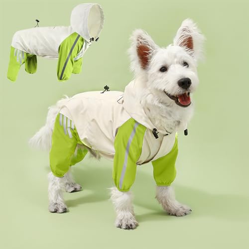 Vivi Bear Hunde-Regenmantel Reflektierend wasserdicht Winddicht mit Kapuze & Kragenloch Regenjacke leichter Hunde-Slicker-Poncho mit Kapuze für kleine Hunde und Welpen, Grüner M von Vivi Bear