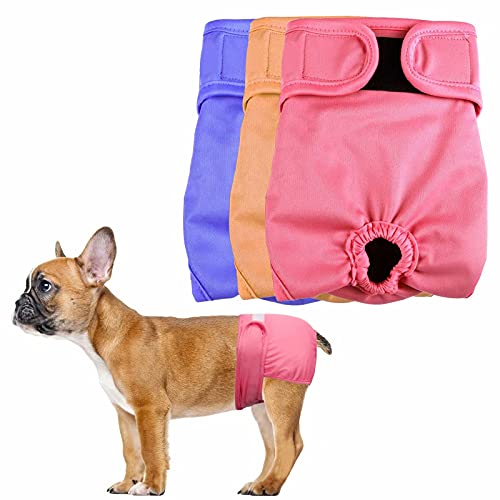 Vivi Bear Wiederverwendbare Hundewindeln（3er Packung, zufällige Farbe） Einstellbare und Waschbare Hundewindeln Hygieneunterhose für weiblichen Welpe und Hündinnen hoch absorbierend Maschinenwaschbar von Vivi Bear