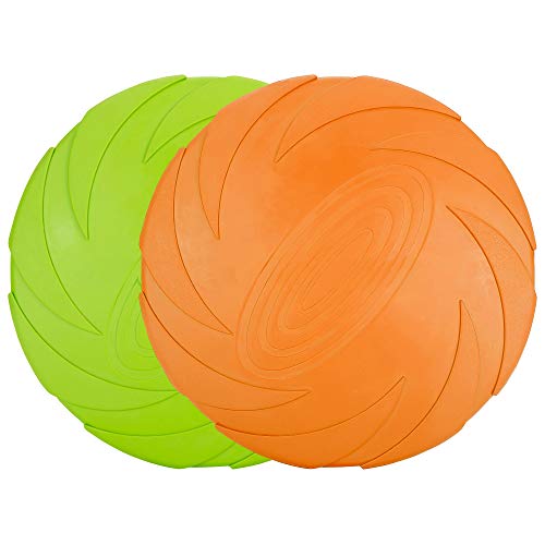 Vivifying Frisbee Hund, 2 Stück 15cm Hundefrisbee aus Natürlichem Kautschuk für Land und Wasser (Grün + Orange) von Vivifying