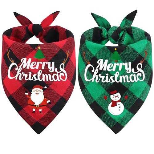 Vivifying Dog Christmas Bandanas, 2Pcs verstellbare Dreieck Hund Bandanas mit Karomuster, Hund Weihnachtskostüm für kleine Hunde (klein, grün & rot) von Vivifying