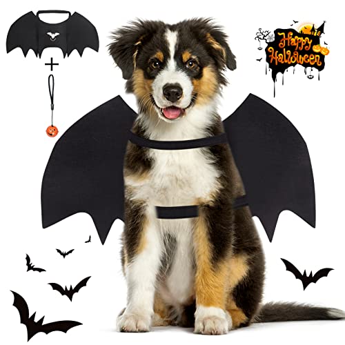 Vivifying Fledermausflügel Hund, Halloween Hundekostüm Fledermaus Flügel mit Kürbisglocke, Einstellbar Fledermaus Flügel Cosplay Dekoration(Hals: 12,6-20,5 Zoll/Brustumfang: 13,5-24,4 Zoll) von Vivifying