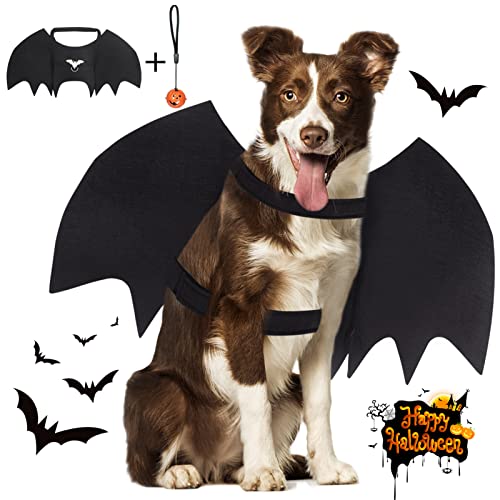 Vivifying Fledermausflügel Hund, Halloween Hundekostüm Fledermaus Flügel mit Kürbisglocke, Einstellbar Fledermaus Flügel für Cosplay Party Dekoration(Hals: 15-24,8 Zoll/Brustumfang: 18,5-32 Zoll) von Vivifying