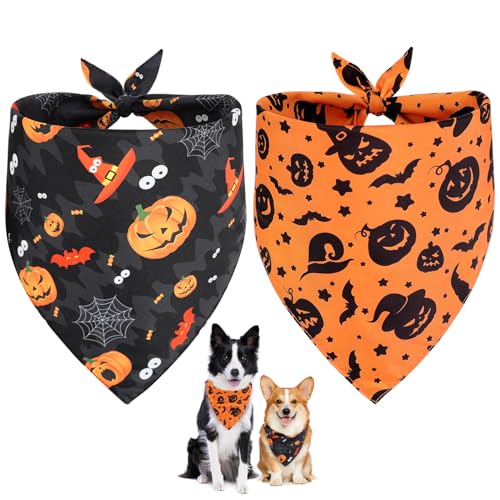 Vivifying Halloween Halstuch Hund, 2Pcs Einstellbare Dreieck Hundehalstuch mit Hexe Kürbis-Muster, Hundekostüm Halloween für kleine mittlere große Hunde L von Vivifying