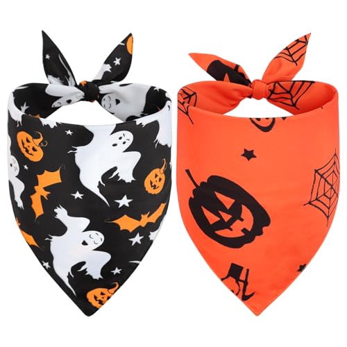 Vivifying Halloween-Hundehalstücher, gruselige und Kürbisse, Halloween-Zubehör für Haustiere, Hundeschal, Kostüm für Süßes oder Saures, Foto-Requisite und Party-Dekoration, Größe XL, Orange und von Vivifying