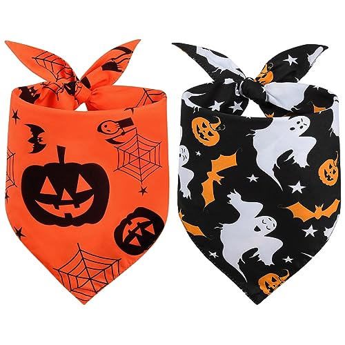 Vivifying Halstuch Hund, 2Pcs Einstellbare Dreieck Hundehalstuch mit Hexe Kürbis-Muster, Hundekostüm Halloween für kleine mittlere große Hunde von Vivifying