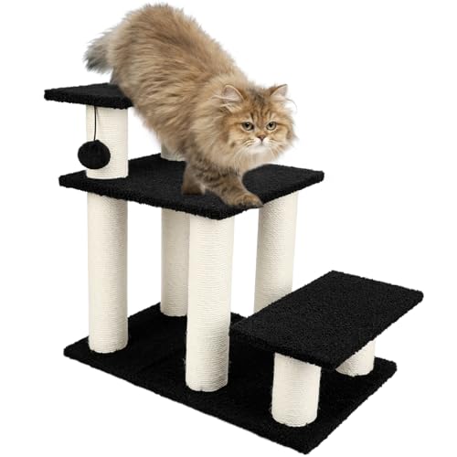 Vivifying Haustier Treppe Katzentreppe Hundetreppe 3 Stufen Treppe für Katzen und Hunde Plüsch Schwarz 55 x 33 x 48 cm von Vivifying