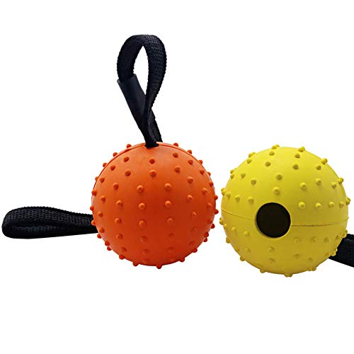 Vivifying Hundeball am Seil, 2 Stück Natur-Interaktiver Gummiball zum Apportieren, Fangen, Werfen, Training und Tauziehen (Orange + Gelb) von Vivifying