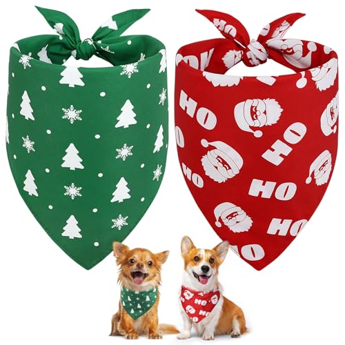 Vivifying Hundehalstuch, Weihnachtsmann- und Weihnachtsbaum-Schals für kleine Hunde und große Katzen, Urlaubs-Hundekostüm für Foto-Requisite und Party-Dekoration, klein, Rot und Grün, 2 Stück von Vivifying