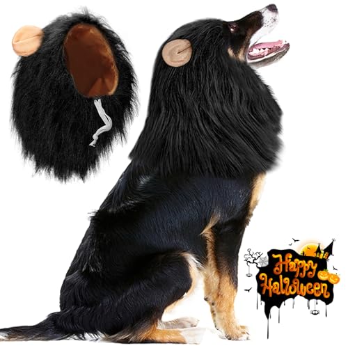 Vivifying Hundekostüm Löwenmähne Hund, Verstellbar Hunde Halloween Kostüm Perücke mit Ohren für Mittlere und Große Hunde (Schwarz) von Vivifying