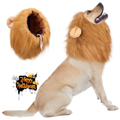 Vivifying Hundekostüm Löwenmähne Hund, Verstellbar Hunde Halloween Kostüm Perücke mit Ohren für Mittlere und Große Hunde (Braun) von Vivifying