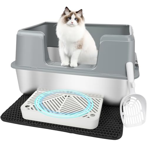 Vivifying Katzentoilette aus Edelstahl für den Haushalt mit mehreren Katzen, hohe Seite, Metall-Katzentoilette mit Schaufel und Fußteil, für Kätzchen, Kaninchen und Hamster, antihaftbeschichtet und von Vivifying