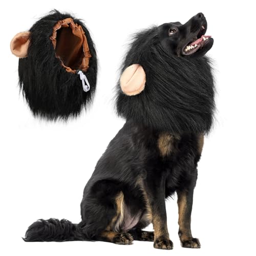 Vivifying Löwenmähne für Hunde, anpassbar Hund Halloween Kostüme Löwenmähne Perücke mit Schwanz für mittlere und große Hund verkleiden (Schwarz) von Vivifying