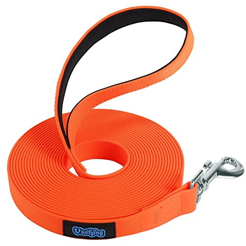 Vivifying Schleppleine für Hunde, Wasserdicht Schleppleine 6m für Draußen, Mit Gepolstertem Griff für Rückruftraining, Wandern, Schwimmen, Strand und See（Orange） von Vivifying