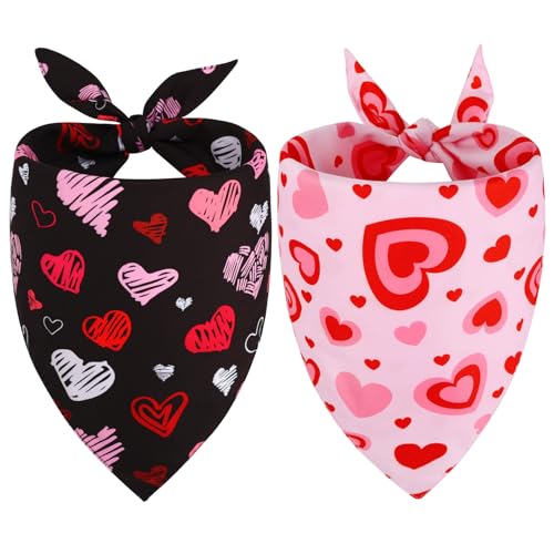 Vivifying 2Pack Valentinstag Halstuch Hund Verstellbares Liebeshundehalstuch mit Herzdruck, Valentinstag Hundelätzchen Schals für Kleine bis Mittlere Welpen (Rot & Pink, L) von Vivifying