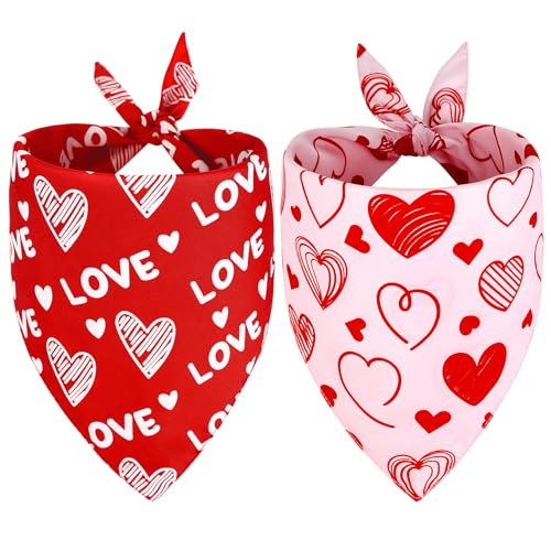 Vivifying 2Pack Valentinstag Halstuch Hund Verstellbares Liebeshundehalstuch mit Herzdruck, Valentinstag Hundelätzchen Schals für Kleine bis Mittlere Welpen (Rot, L) von Vivifying