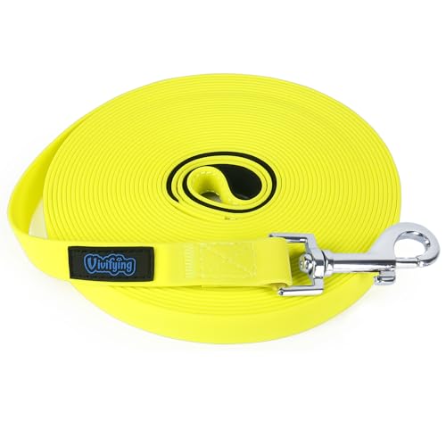 Vivifying Wasserdichte Hundeleine, 10 m, strapazierfähiges PVC, lange Trainingsleine mit gepolstertem Griff, ideal für mittelgroße und große Hunde, Training, Schwimmen, Wandern, Strand und Hof (Gelb) von Vivifying