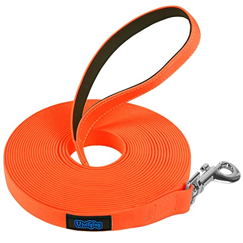 Vivifying Wasserdichte Hundeleine, 100 cm, strapazierfähiges PVC-beschichtetes Gurtband, lange Leine mit weichem Griff, für Camping, Spielen im Hinterhof, Strand und See (Orange) von Vivifying