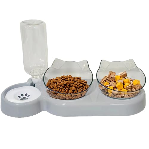 3-in-1 Katzenfutter- und Wassernapf-Set, abnehmbare Näpfe für Katzen und Hunde, doppelte Katzennäpfe mit automatischem Wasserspender, auslaufsicherer Futterspender mit Ständer für kleine, mittelgroße von Vivo Technologies