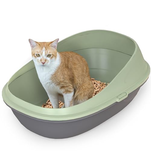 Pop-Up-Katzentoilette mit doppeltem Waschbecken und Kiste, schaufellose Reinigung, hohe Seitenwände mit abnehmbaren, erhöhten Rändern, auslaufsichere und schmutzfreie Katzentoilette, Lindgrün, 59 x 39 von Vivo Technologies