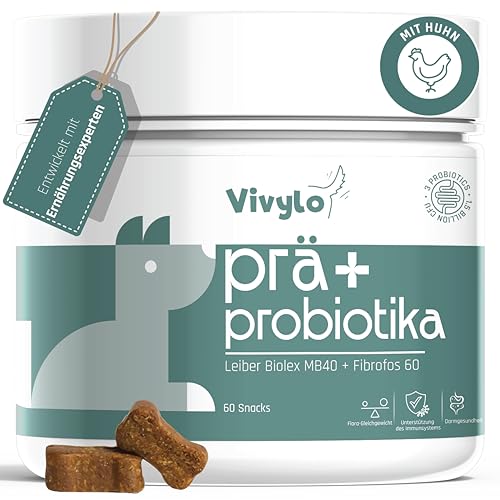 Vivylo 3 Probiotika + 2 Präbiotika für Hunde - 60 Premium Hund Verdauungssnacks für die Darmkur & Darmsanierung - Stärkung des Immunsystems deines Hundes - Magen Darmflora Aufbauen - mit Huhn (180g) von Vivylo